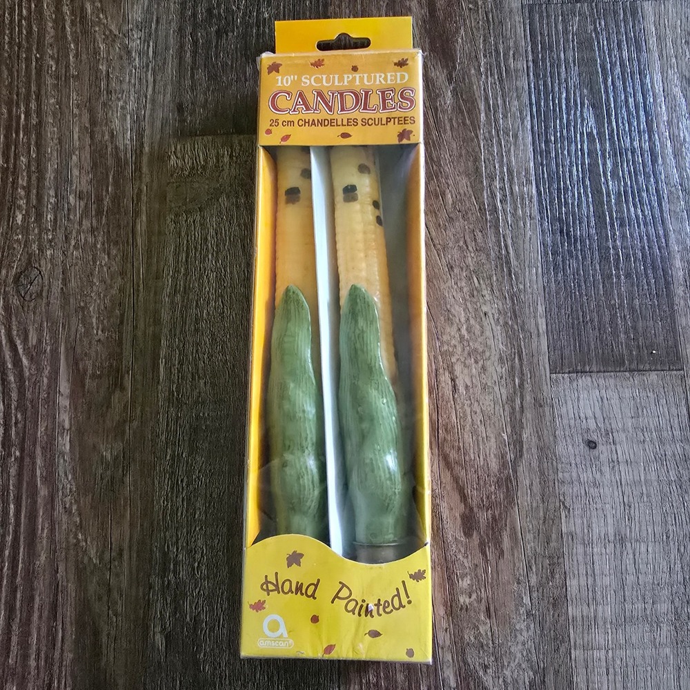 Amscan Corn Taper Candles Unisex 10" Yellow Green Hand Painted Harvest 2pk 17763